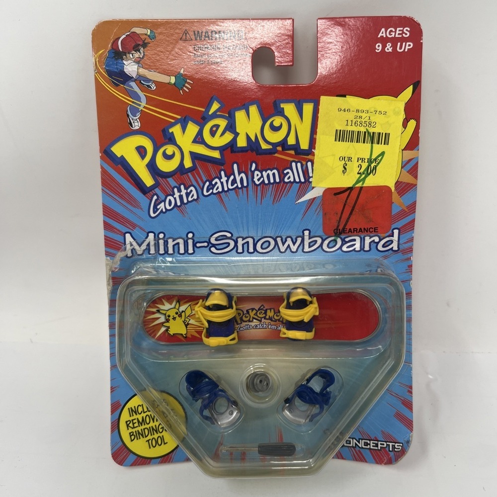 Pokemon Pikachu Mini Snowboard X-Concepts 1999 Vintage Fingerboard Toy NIP
